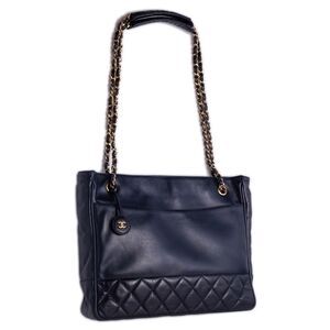 Chanel Double Chain Shoulder Lambskin Dark Navy Gold Shoulder Bag